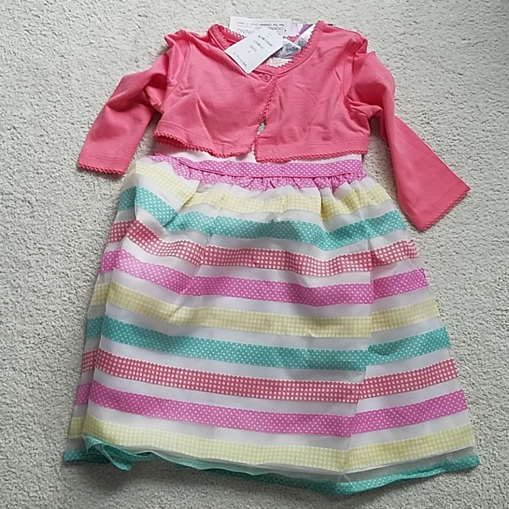 Colorful Stripe Dress and cropped cardigan